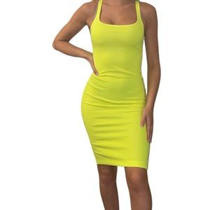 Zara Nein Yellow Fitted Stretching Knee Length Dress